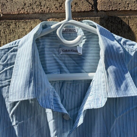 Vintage Calvin Klein Blue Striped Button-Up Shirt - Picture 1 of 2